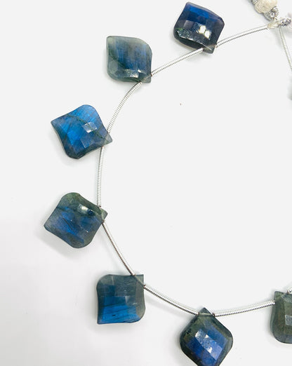Natural Labradorite Beads 10 Pcs - Faceted Fancy Cut Gemstone, Side Drill