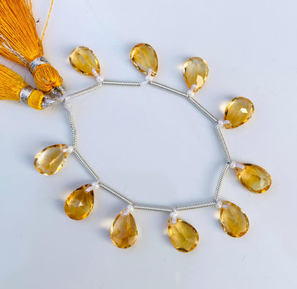 10 Pcs Natural Citrine Faceted Pear Cut Beads 7x10mm | Face Drill Gemstone for Earrings