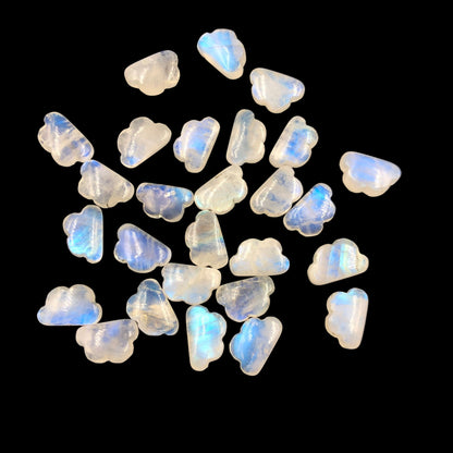Rainbow Moonstone Cloud Beads, White Gemstone, Hand Carved