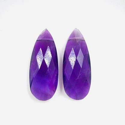 1 Pair Natural Amethyst Faceted Long Pear Shape Gemstone, Size 10x25mm, 10x20mm, 10X30mm Matching Pair Briolette, Earring Making Gemstone,