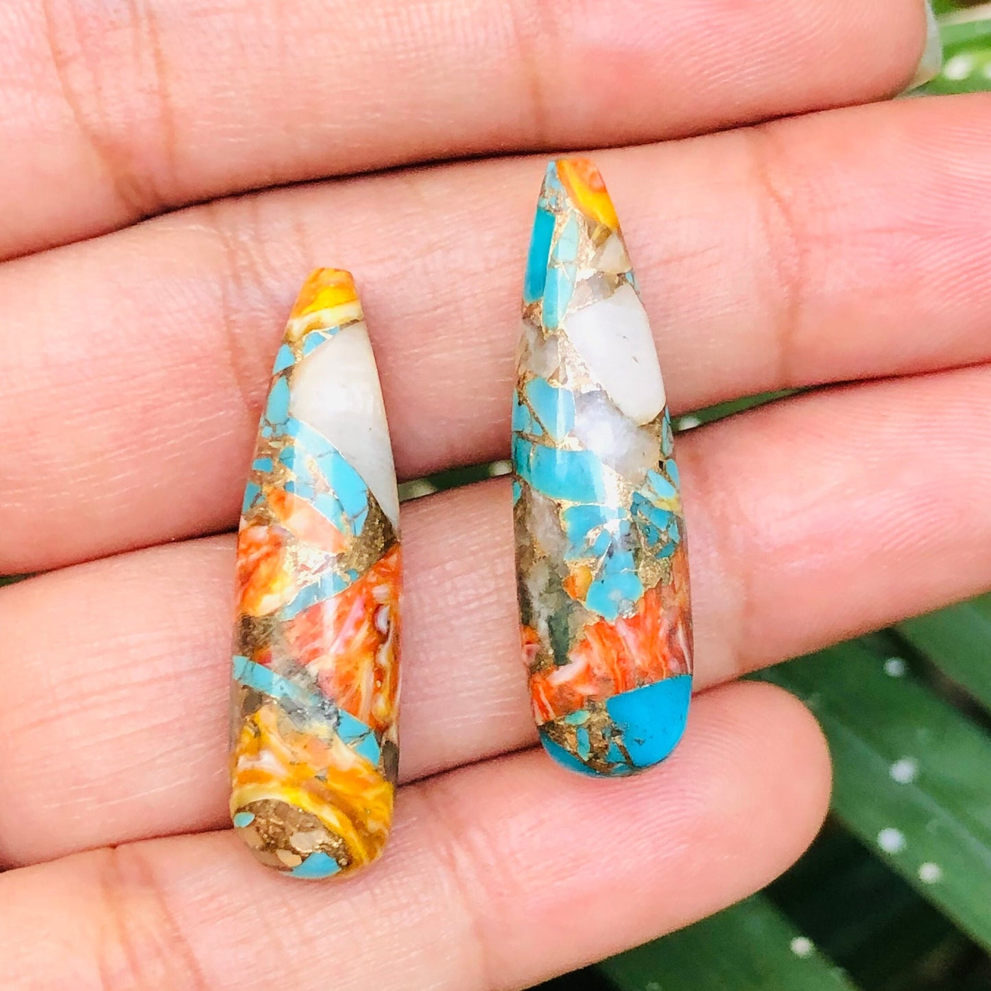 1 Pair Spiny Oyster Copper Turquoise Smooth Long Drop Gemstone, Size 9x30mm, Matching Pair Briolette, Earring Making Gemstone, SKU - BBI267