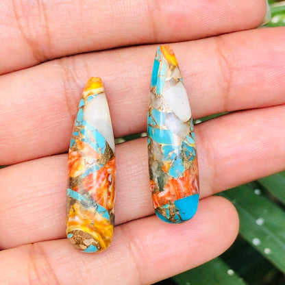 1 Pair Spiny Oyster Copper Turquoise Smooth Long Drop Gemstone, Size 9x30mm, Matching Pair Briolette, Earring Making Gemstone, SKU - BBI267