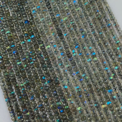 Natural Labradorite Rondelle Beads - Faceted Blue Flash Gemstone Jewelry Making Strand 13"