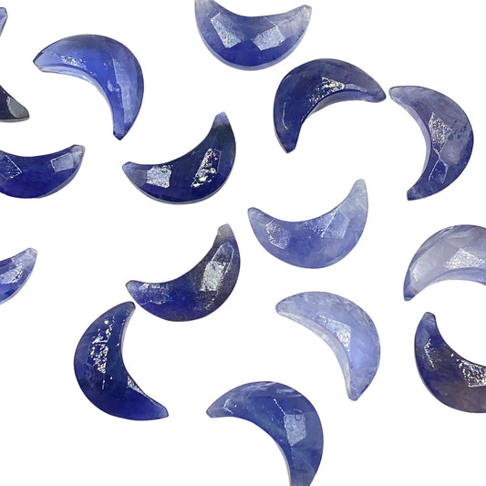 2 Pieces Natural Iolite Faceted Crescent Moon Shape Loose Gemstone Beads , Natural Iolite Carving Gemstone , size 6mmx16mm  BBI029