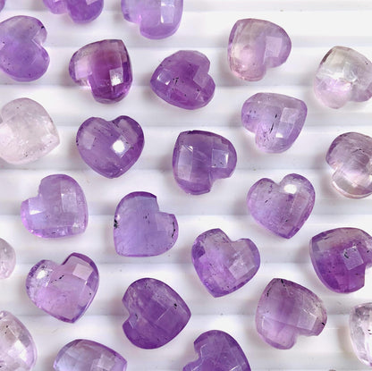 10 Pieces Natural Pink Amethyst Faceted Carved Heart Loose Gemstone Beads , Carved Heart Shape Beads Briolette, Jewelry Making, SKU-BBI327
