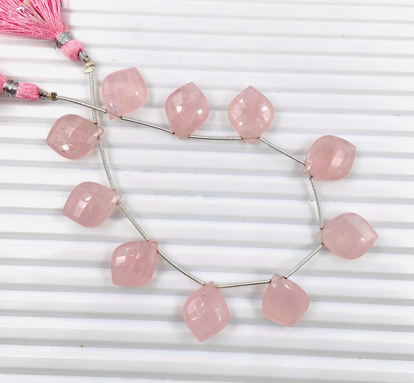 10 Pieces Natural Rose Quartz Carved Fancy Cut Shape Gemstone Briolette Side Drill Beads Line | Faceted Gemstone Beads. BBI1011