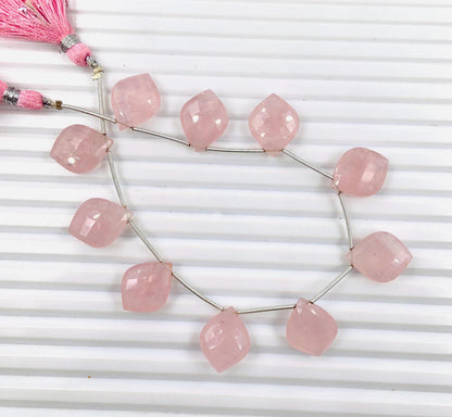 10 Pieces Natural Rose Quartz Carved Fancy Cut Shape Gemstone Briolette Side Drill Beads Line | Faceted Gemstone Beads. BBI1011
