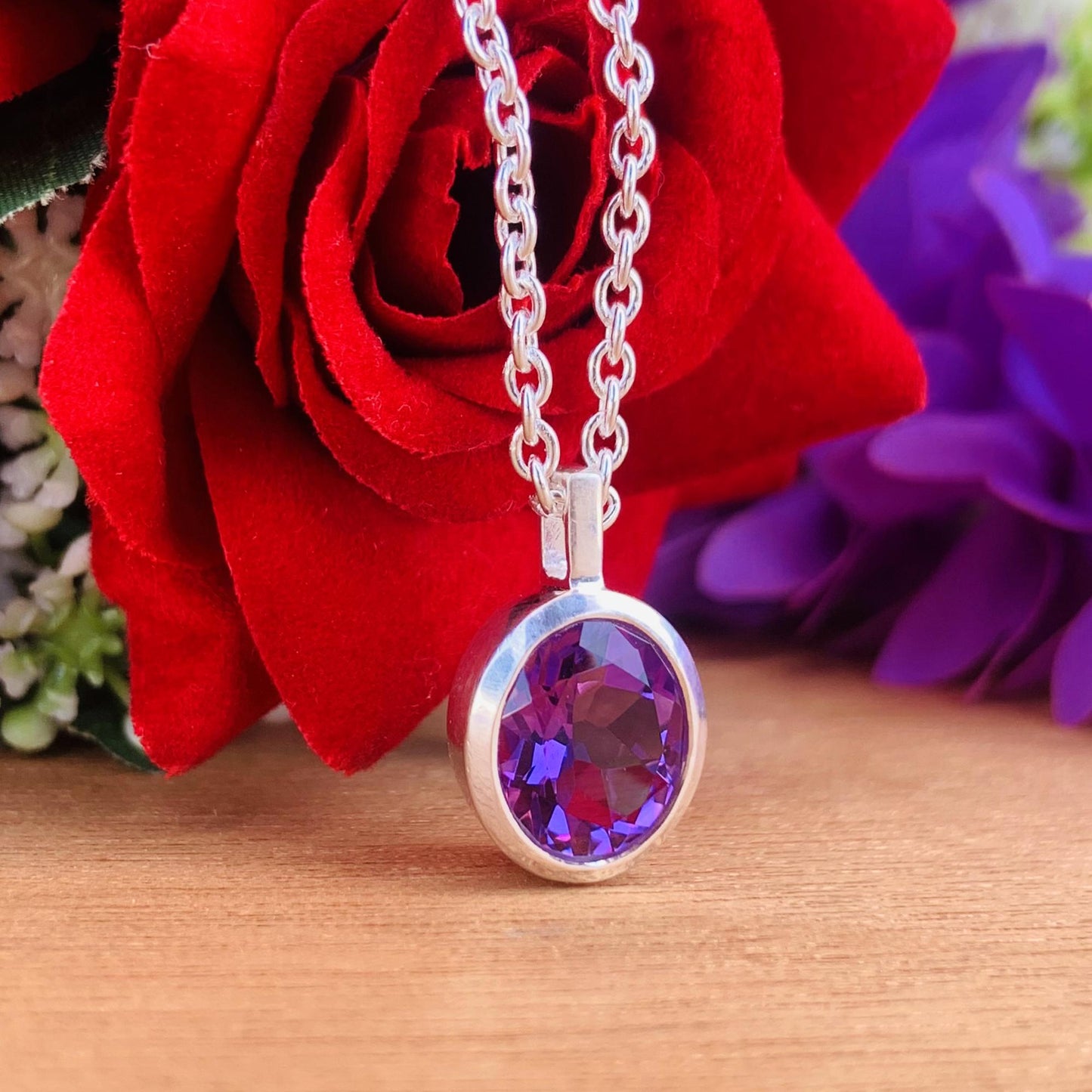 Pear Amethyst 925 Sterling Silver Necklace - Dainty Gold Finish Promise Birthstone