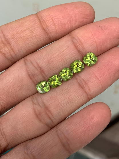 5 Pieces Natural Peridot Faceted Cushion Shape Gemstone , CALIBRATED Loose Cut Stone for Jewelry Making Cabochons Semi Precious Cutstone 6mm