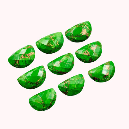 2 Pieces Green Copper Turquoise gemstone, Half Moon D - Shape gemstone, Earring Components, Half moon gemstone, Size 10x16mm, SKU - BBI241