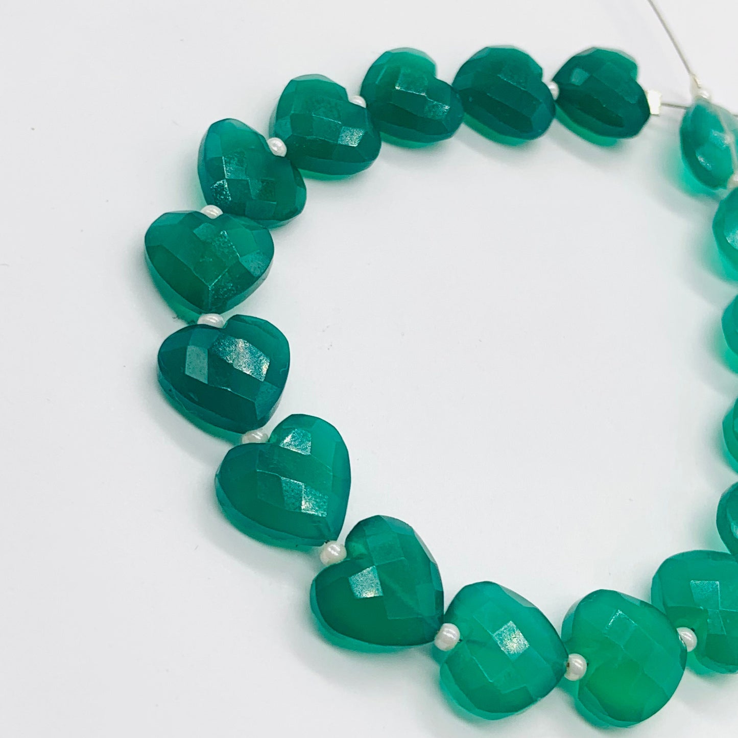 Natural Green Onyx 10mm Faceted Heart Carved Briolette Beads 17 Pcs