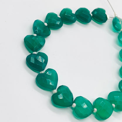 Natural Green Onyx 10mm Faceted Heart Carved Briolette Beads 17 Pcs