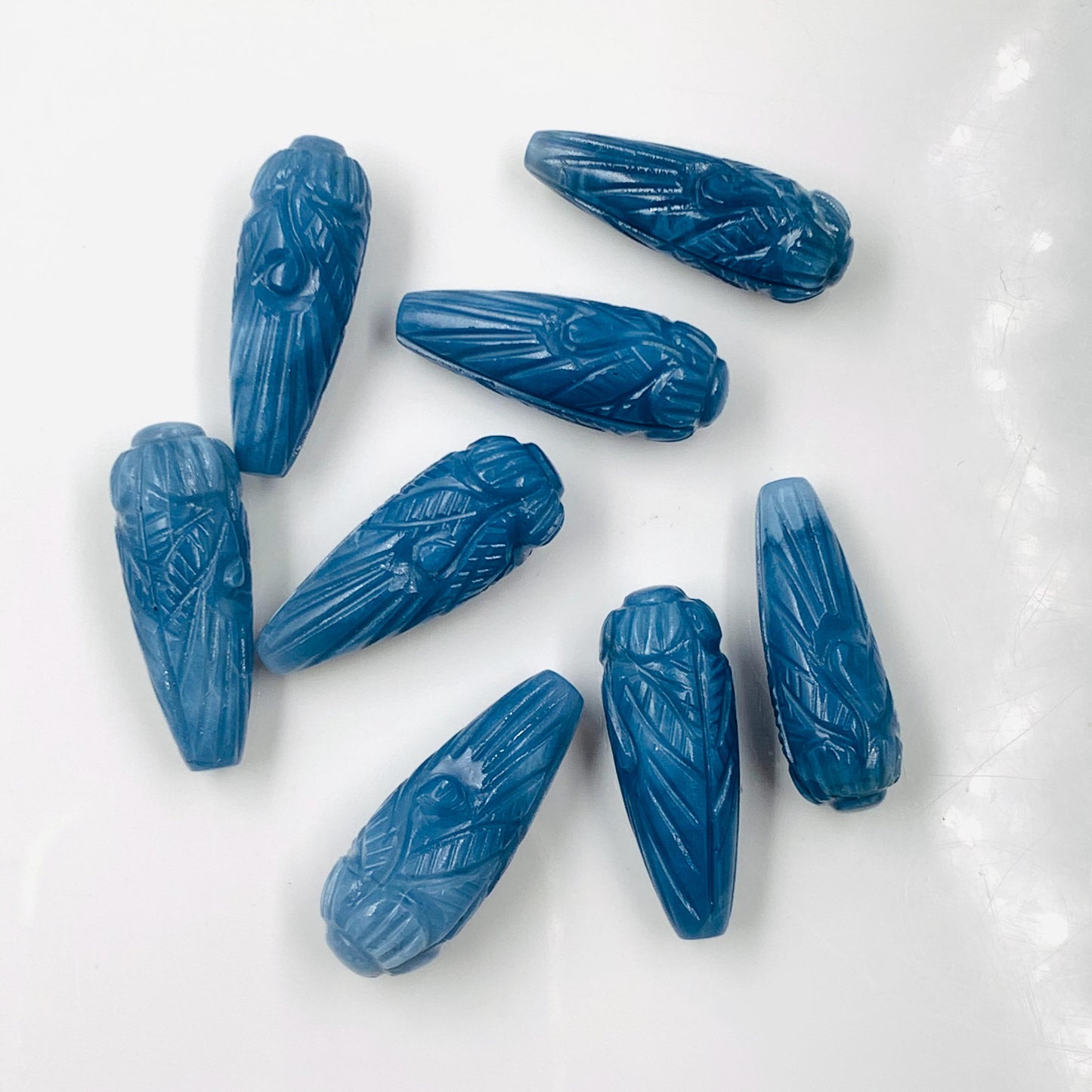 Hand Carved Blue Opal Briolette Beads: Drop Shape Pair, 9x26mm