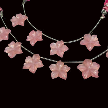 4 Pieces Rose Quartz Carved Flower Shape Briolette Side Drill Beads Flower Shape Gemstone beads Size 15x15x4mm