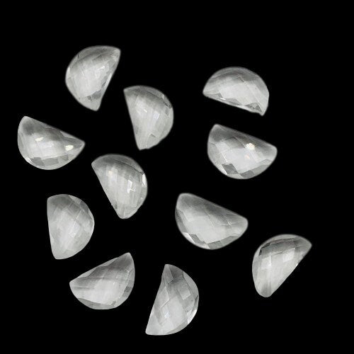 Natural Crystal Quartz Half Moon Beads 11x16mm | Faceted D-Shape