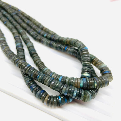 Natural Labradorite Heishi Tyre Beads – Smooth Blue Flash Gemstone 16 Inch