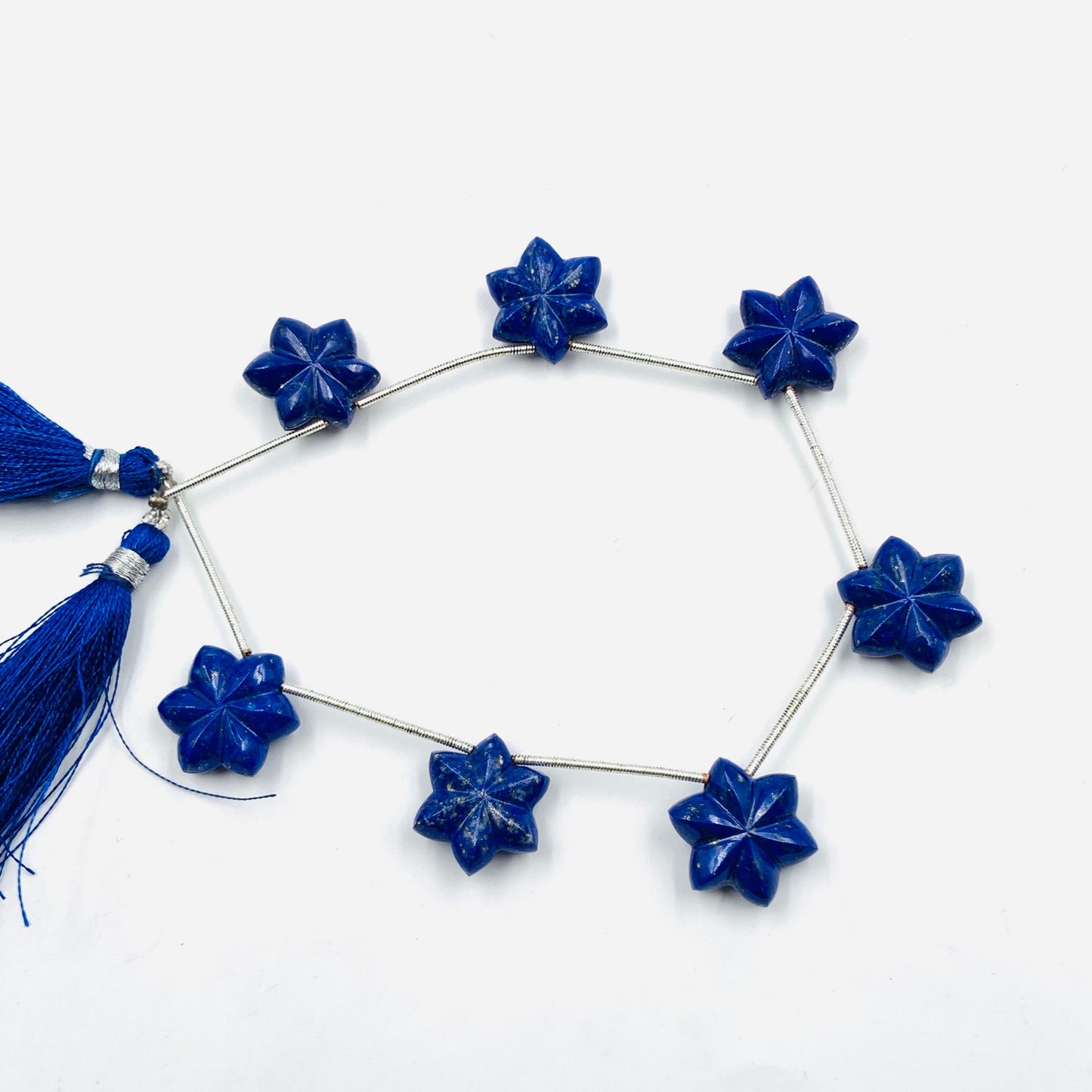 Natural Lapis Lazuli Carved Flower & Star Briolette Beads (7pc) – Side Drilled Gemstone