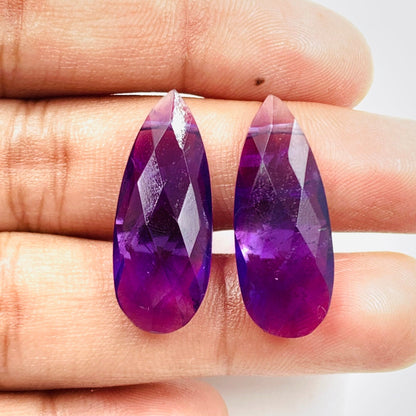 1 Pair Natural Amethyst Faceted Long Pear Shape Gemstone, Size 10x25mm, 10x20mm, 10X30mm Matching Pair Briolette, Earring Making Gemstone,