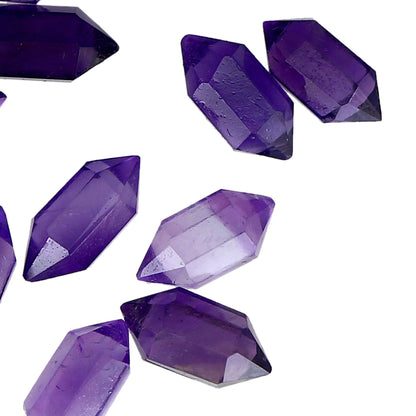 10pieces Natural African Amethyst Double point Facetted pencil shape beads drilled gemstone high polish stone size 5.5x11mm Handmade Pendent