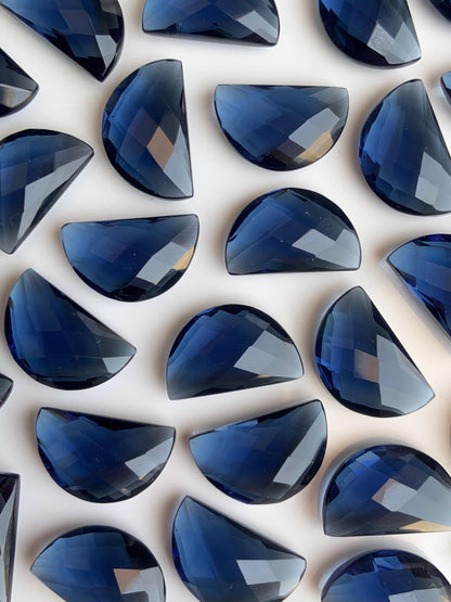 2 Pieces Blue hydro Quartz Faceted D' Shape Gemstone, Size 10mmx16mm, Half Moon Shape Gemstone Briolette for jewelry making, gift for her