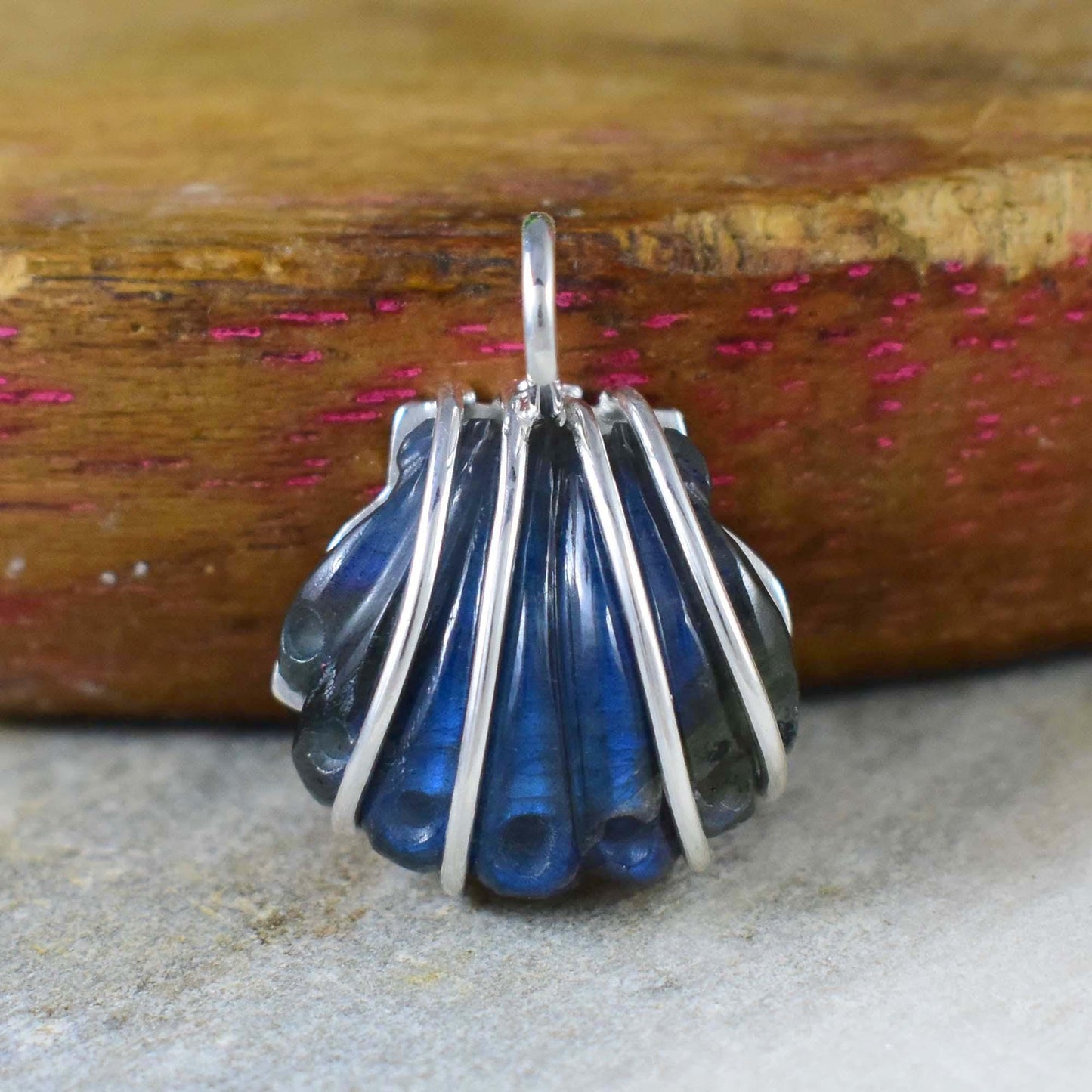 Scallop Shell Labradorite Pendant, Sterling Silver Pendant, Shell Pendant Jewelry Labradorite Necklace Unique Art Jewelry for Gift P-0004