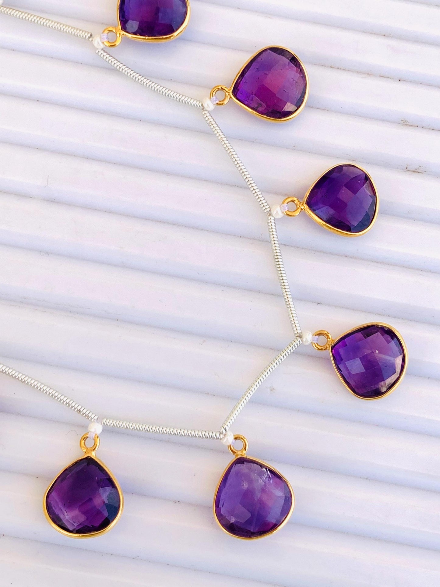Natural Amethyst Heart Shape Bezel Connector 925 Silver Gold Plated 10 Pcs