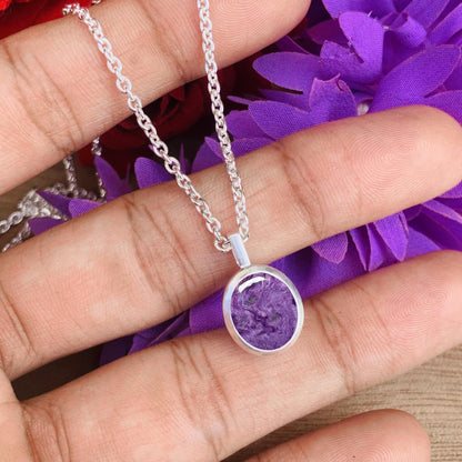 Charoite Pendant Necklace – Purple Gemstone Sterling Silver Round Pendant