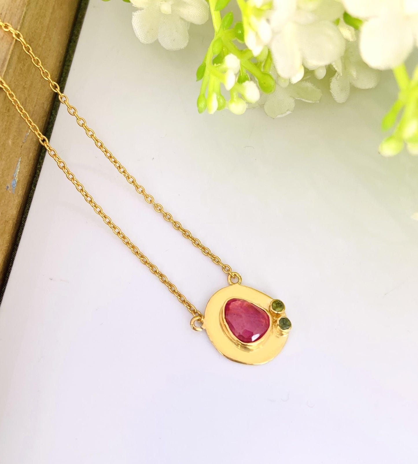 Rosecut Ruby Necklace – 18K Gold & Silver Minimal Pendant