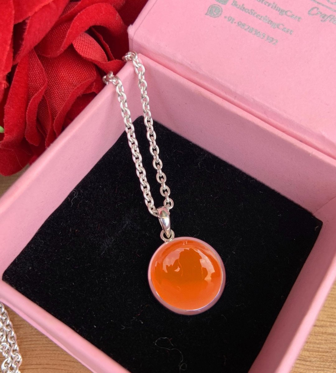 18k Gold & Silver Carnelian Crystal Necklace, Red Real Gemstone Pendant, Dainty Jewelry, Unique Gift for Her, Handmade Necklace, P - 0055 - BeadsBoatInc