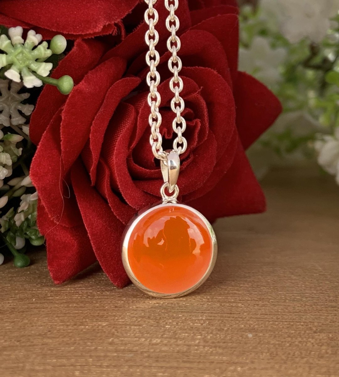 18k Gold & Silver Carnelian Crystal Necklace, Red Real Gemstone Pendant, Dainty Jewelry, Unique Gift for Her, Handmade Necklace, P - 0055 - BeadsBoatInc