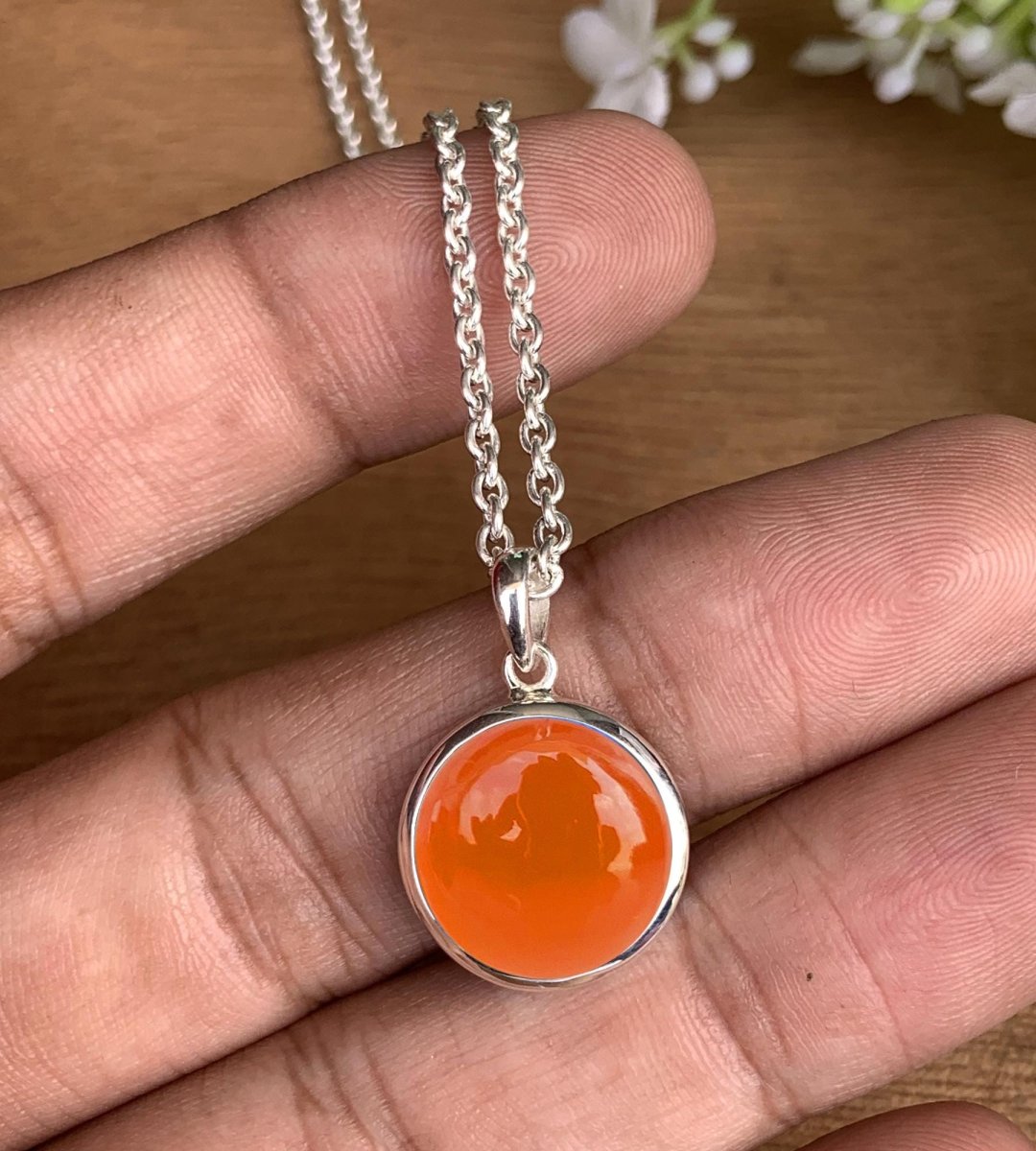 18k Gold & Silver Carnelian Crystal Necklace, Red Real Gemstone Pendant, Dainty Jewelry, Unique Gift for Her, Handmade Necklace, P - 0055 - BeadsBoatInc