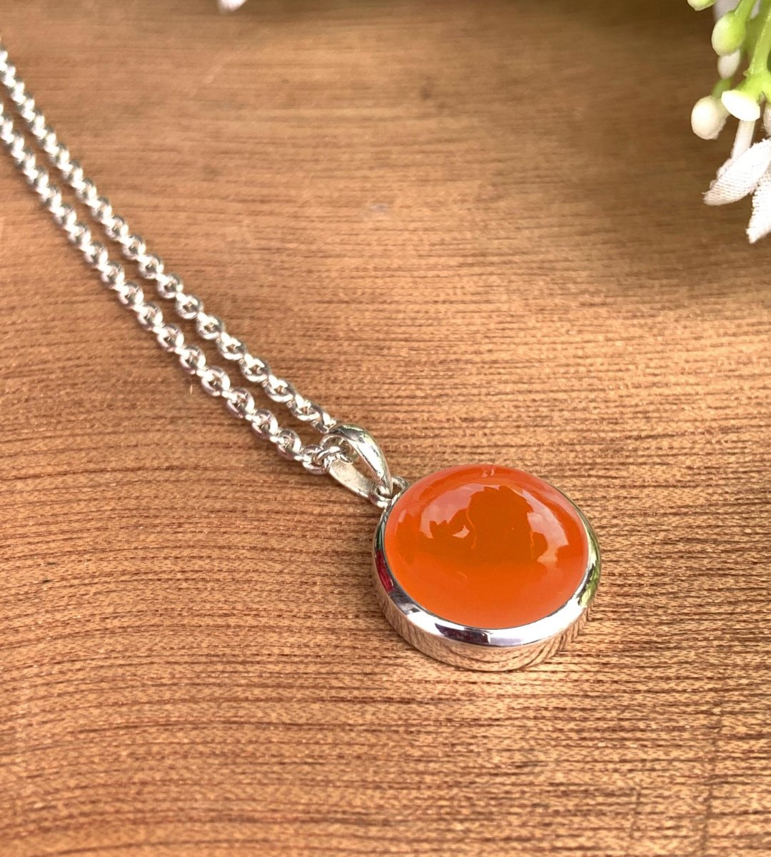 18k Gold & Silver Carnelian Crystal Necklace, Red Real Gemstone Pendant, Dainty Jewelry, Unique Gift for Her, Handmade Necklace, P - 0055 - BeadsBoatInc
