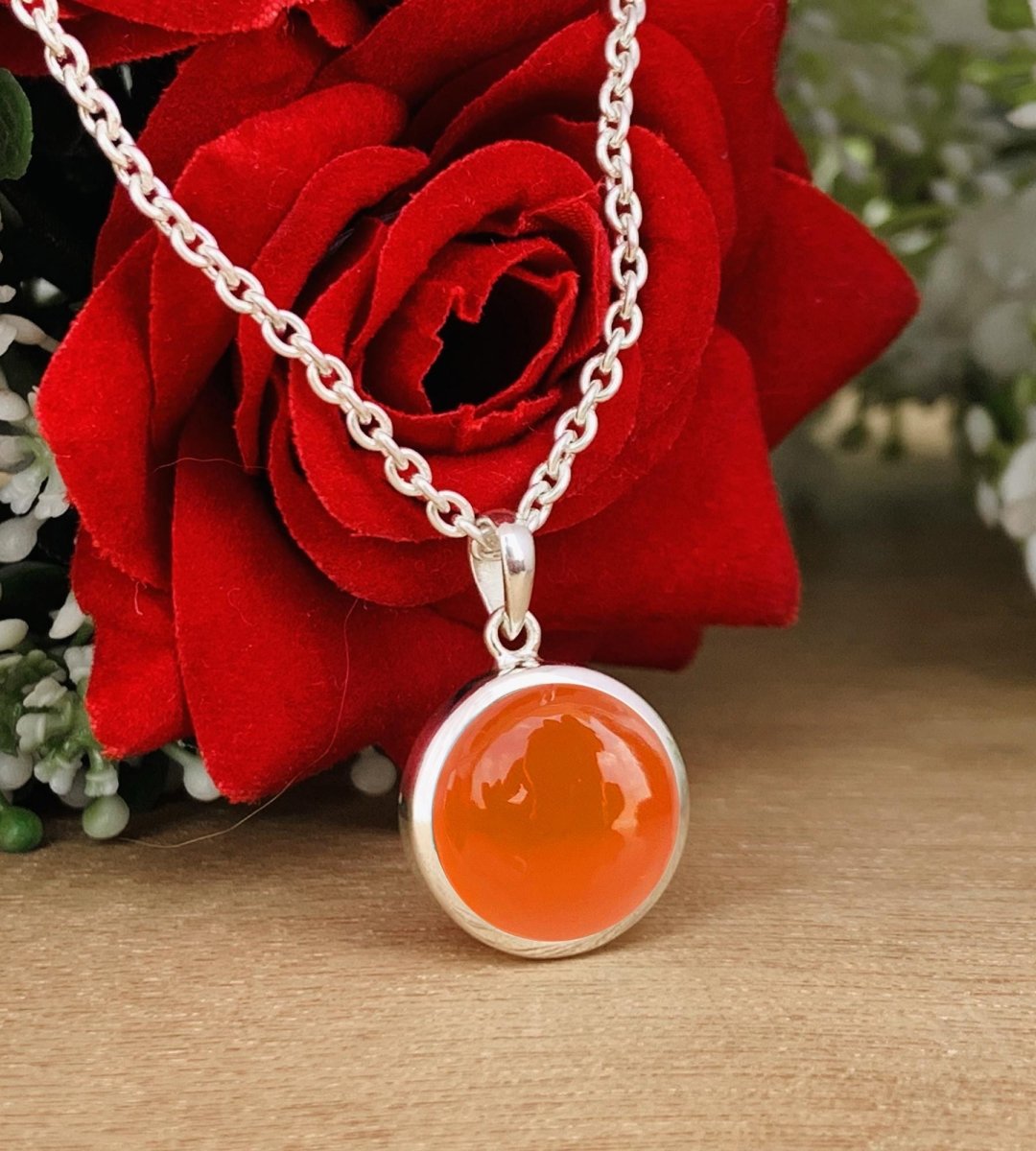 18k Gold & Silver Carnelian Crystal Necklace, Red Real Gemstone Pendant, Dainty Jewelry, Unique Gift for Her, Handmade Necklace, P - 0055 - BeadsBoatInc