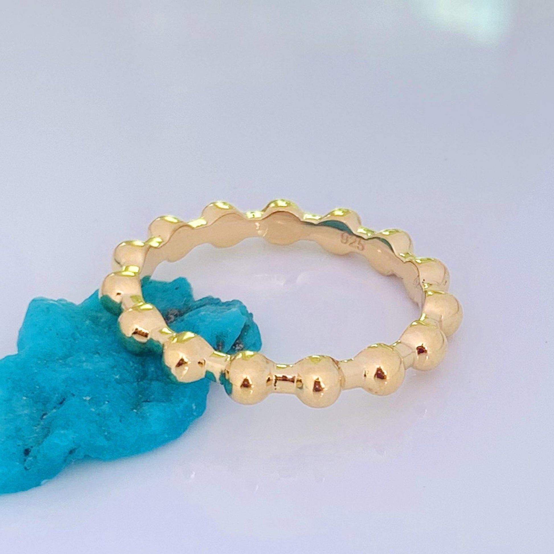 18k Vermeil Gold Beaded Ring | Dainty Minimal Stacking Band - BeadsBoatInc
