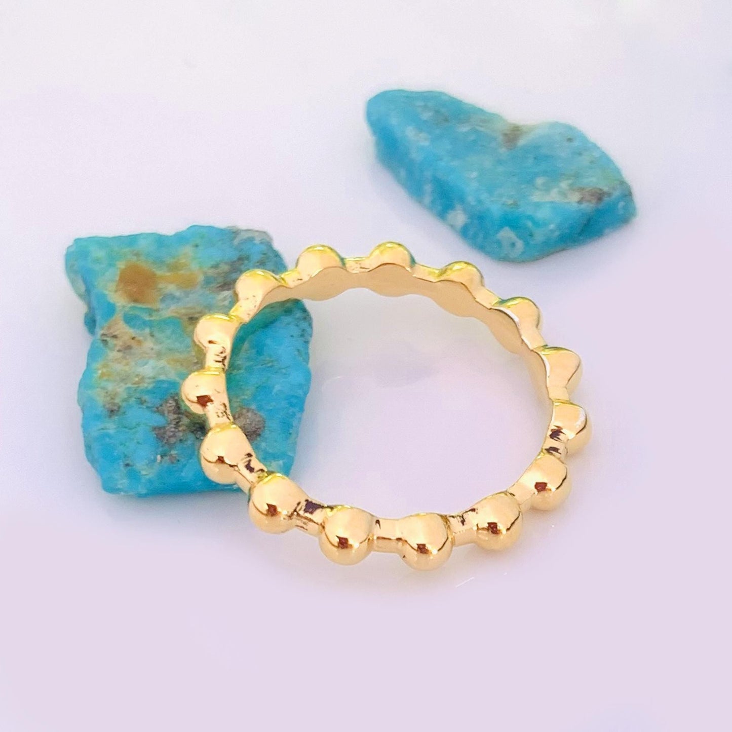 18k Vermeil Gold Beaded Ring | Dainty Minimal Stacking Band - BeadsBoatInc