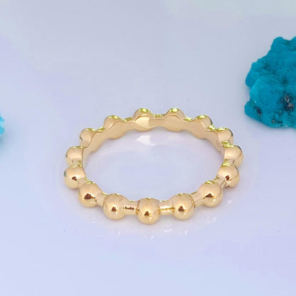 18k Vermeil Gold Beaded Ring | Dainty Minimal Stacking Band - BeadsBoatInc