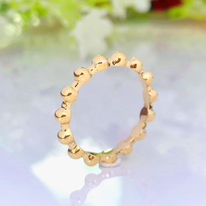 18k Vermeil Gold Beaded Ring | Dainty Minimal Stacking Band - BeadsBoatInc