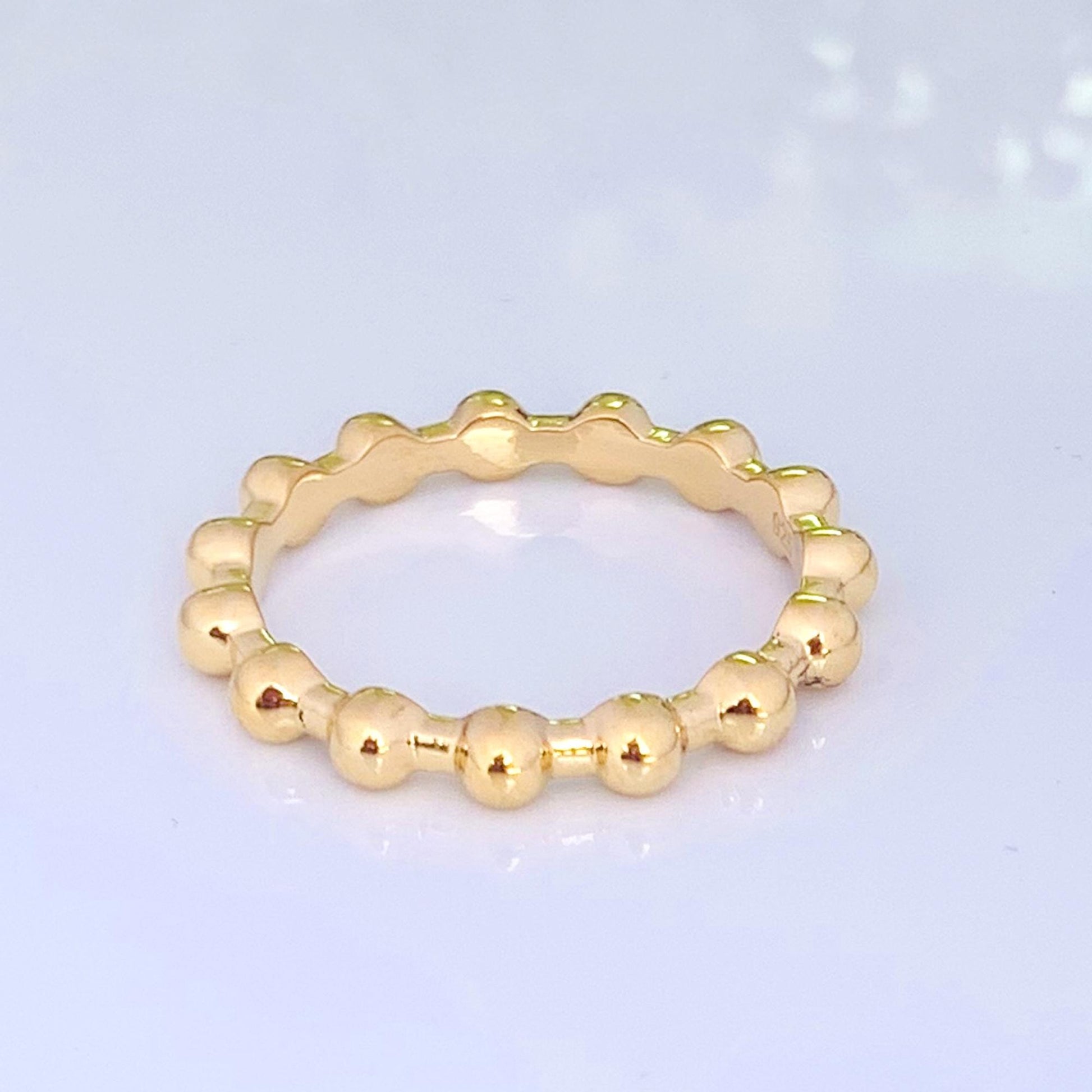 18k Vermeil Gold Beaded Ring | Dainty Minimal Stacking Band - BeadsBoatInc