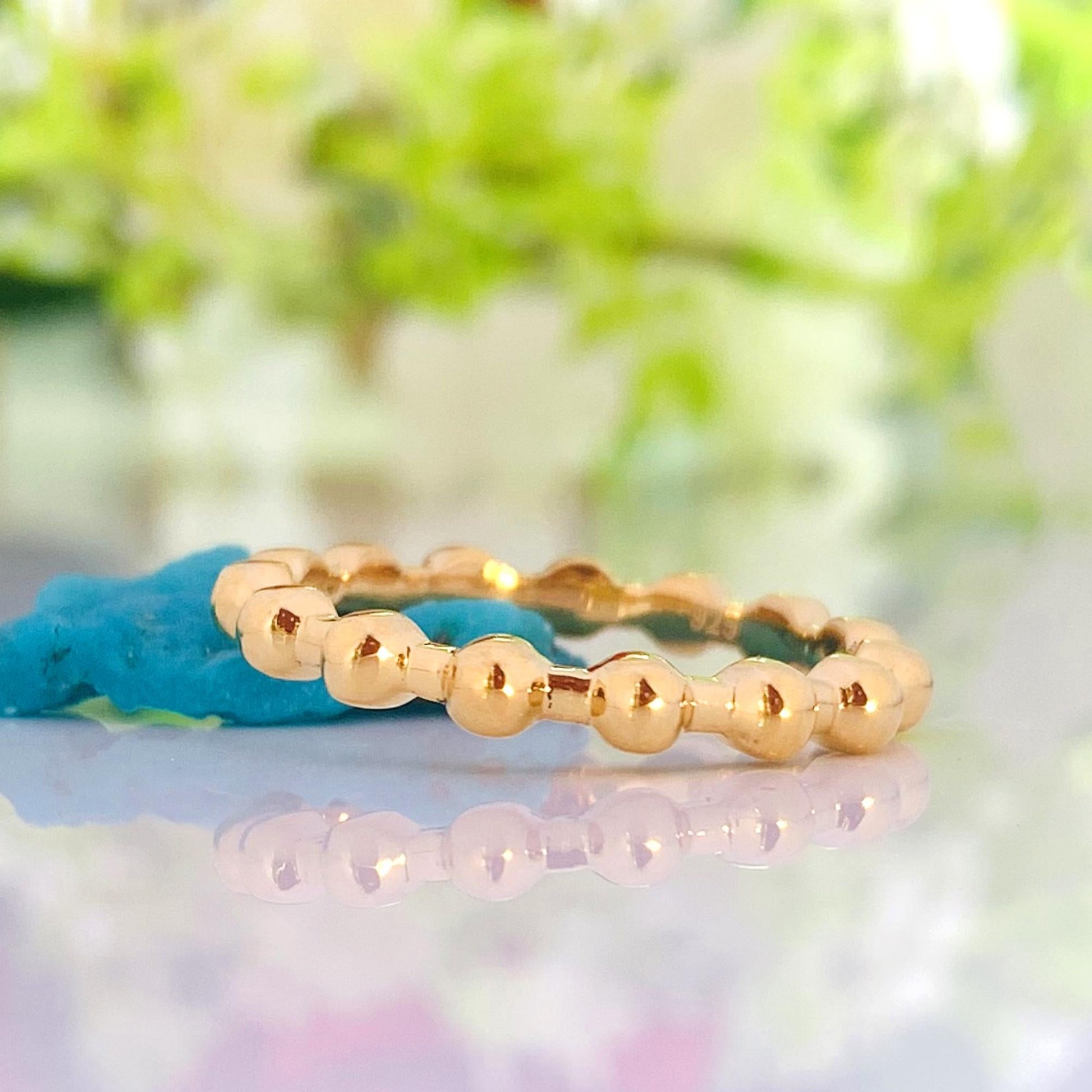18k Vermeil Gold Beaded Ring | Dainty Minimal Stacking Band - BeadsBoatInc