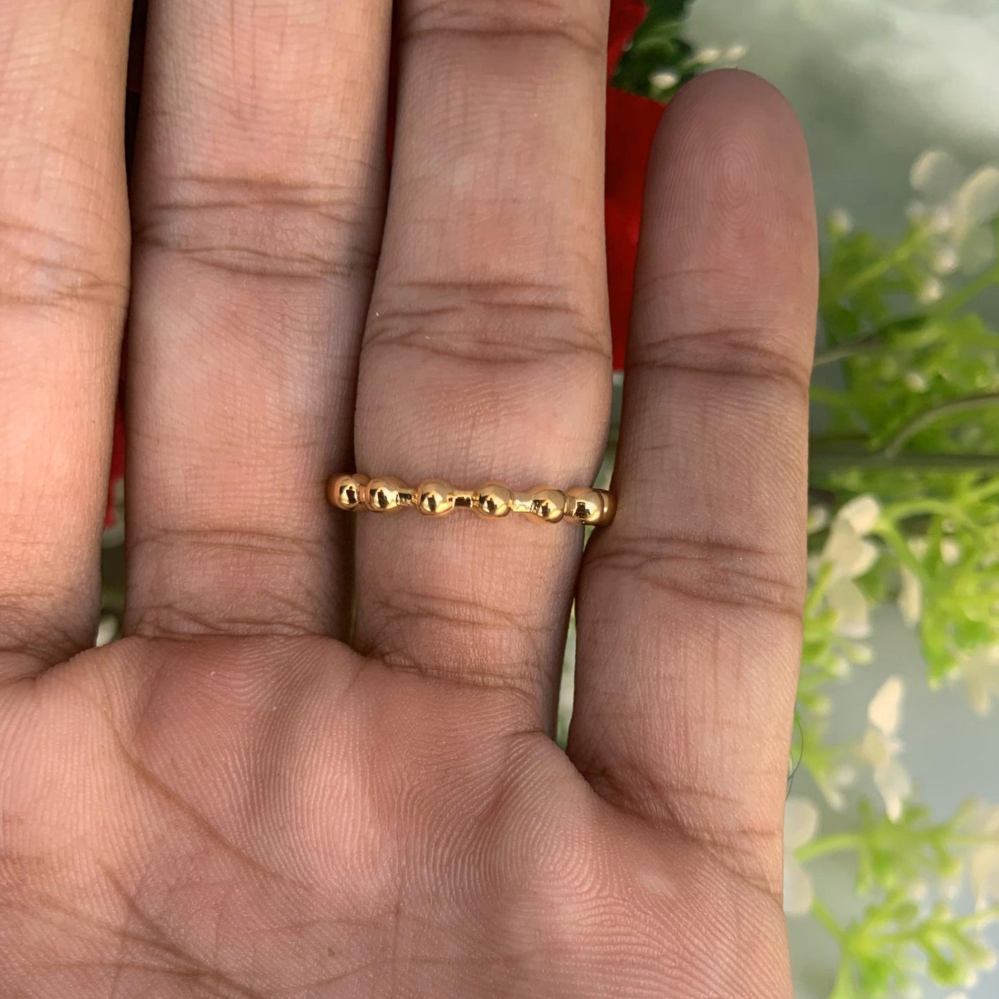 18k Vermeil Gold Beaded Ring | Dainty Minimal Stacking Band - BeadsBoatInc