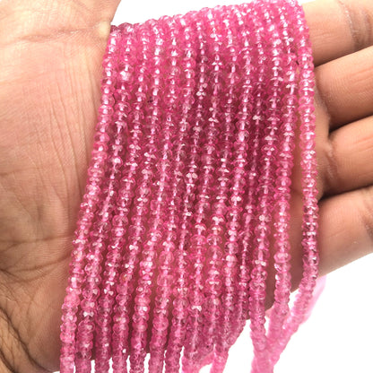 Mystic Pink Topaz Faceted Rondelle Beads, 3mm Gemstone Strand