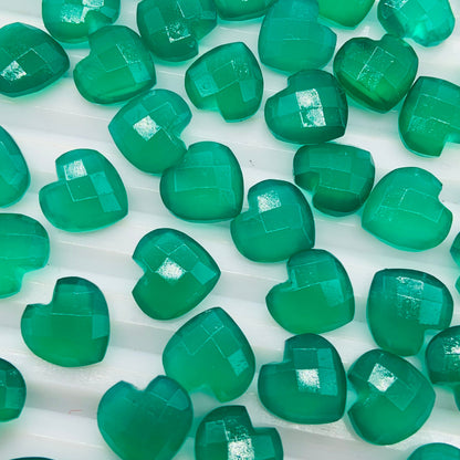 Natural Green Onyx Hand Carved Heart Shape Loose Gemstone Beads , Carved Heart Shape Gemstone Briolette's ,Loose Beads , 10mm