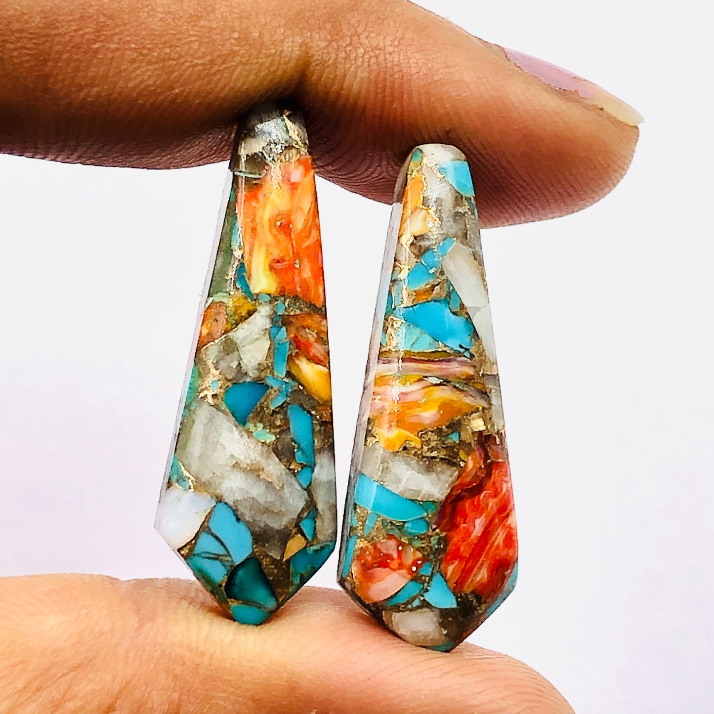 1 Pair Spiny Oyster Copper Turquoise Smooth Long Kite Shape Gemstone, Size 10x32mm, Matching Pair Briolette, Earring Making, SKU - BBI986