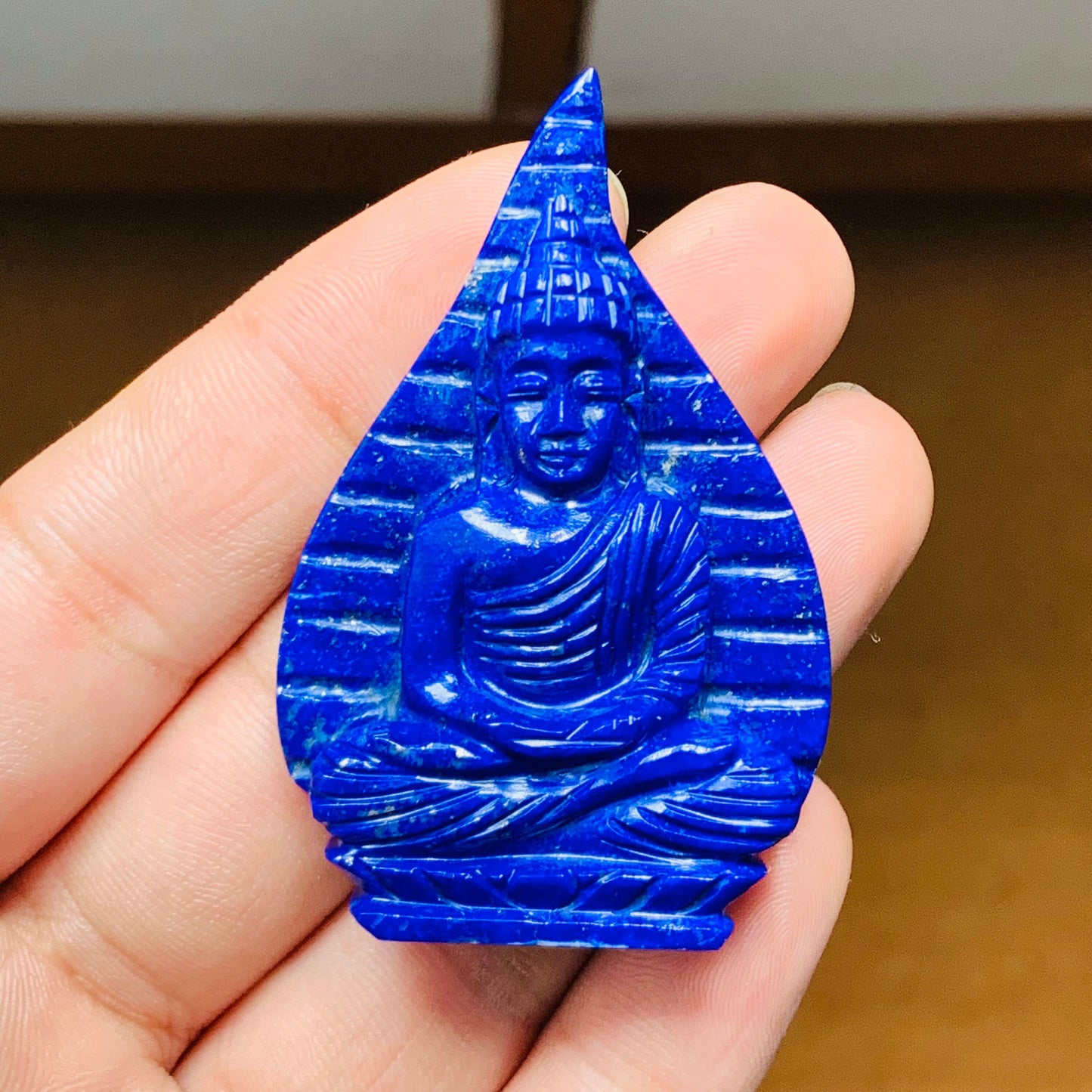 Natural Lapis Lazuli Buddha Hand Carved Gemstone Statue