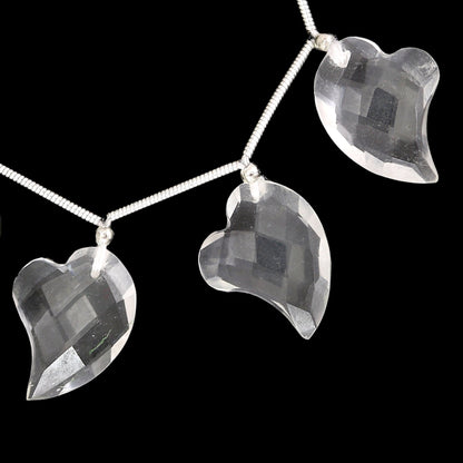 5 pcs crystal quartz carved HEART Shape facetted Briolette | Wholesale Natural Gemstone Beads | Face Drill | High Quality | Jewelry Making