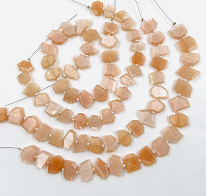 Natural Peach Moonstone Fancy Shape Slice Gemstone Beads, Faceted Gemstone Briolette, Flat Chip beads, Size -9X11mm to 10X13mm BBI949