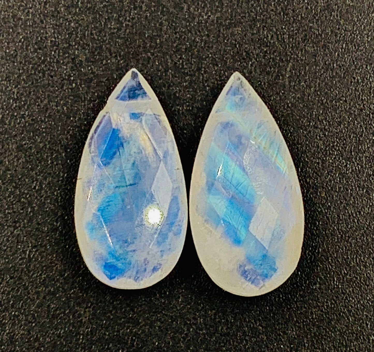 1 Pair Natural White Rainbow Faceted Briolette Pear Shape Gemstone, Size 10x20mm,10x25mm Matching Pair Briolette, Earring Making SKU-BBI299