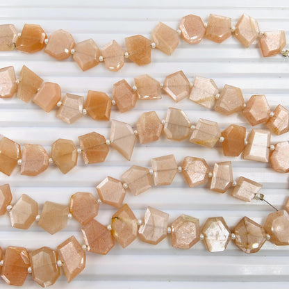 Natural Peach Moonstone Fancy Shape Slice Gemstone Beads, Faceted Gemstone Briolette, Flat Chip beads, Size -9X11mm to 10X13mm BBI949