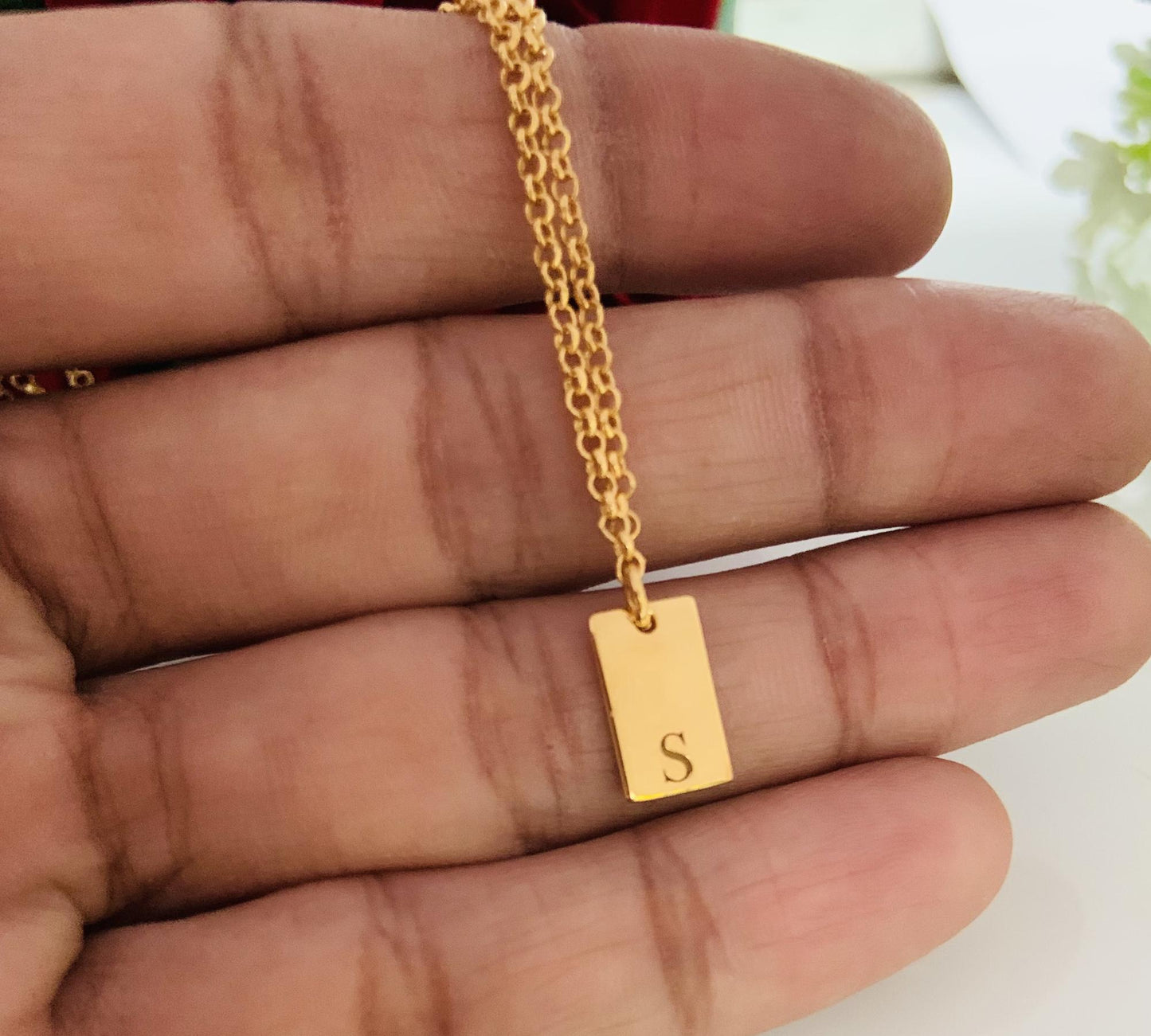 Silver Gold Initial Box Chain Necklace - Mini Monogram Personalized Engraved