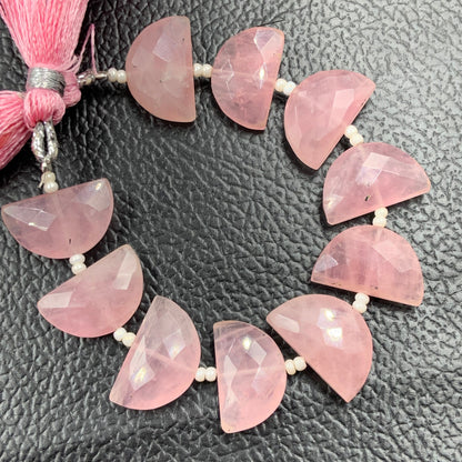 10 PCS Natural Rose Quartz Gemstone Beads, Faceted Half Moon "D Shape Beads, Carving Gemstone, Size 11x16 mm, Loose Beads For Jewelry making
